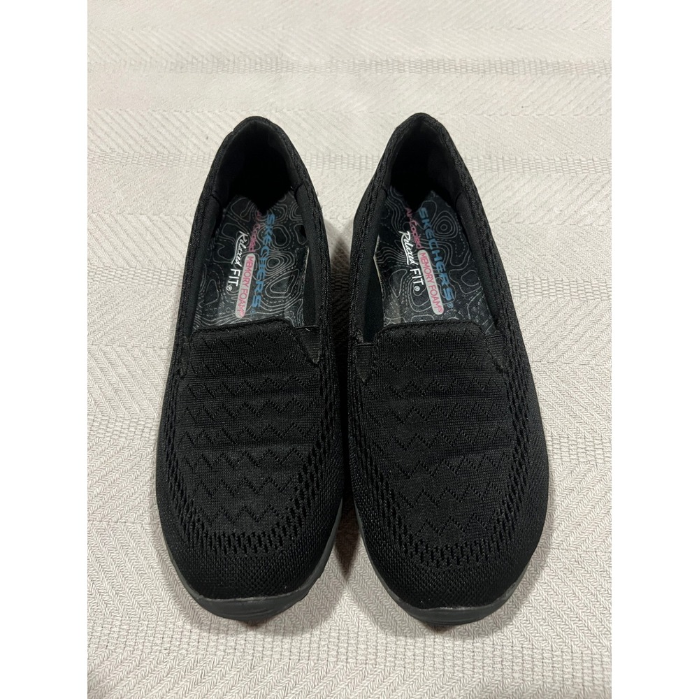 Womens 6.5 Relaxed Fit Skechers Reggae Fest Willow Black Loafers Ballet Flat